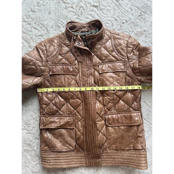 Women’s Vintage Eddie Bauer Quilted Leather Jacket Brown Medium Moto Down 90s - Picture 8 of 9